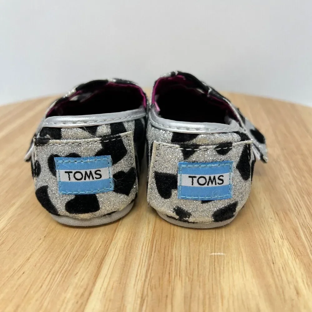 Toms Classic Silver Hearts Silver and Black Toddler Sz. 4 Shoes